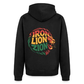 Tête de lion avec « Lion de fer Sion » aux couleurs rasta - Veste à capuche bio Premium Unisexe - noir - Dos - Nico (187cm)
