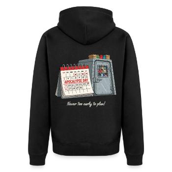 Apokalypse Day - Plan B für den Notfall - Unisex Premium Bio Zip Hoodie - Schwarz - Hinten - Nico (187cm)