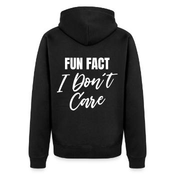 Fun Fact I don't care - Unisex Premium Organic Zip Hoodie - black - Back - Nico (187cm)