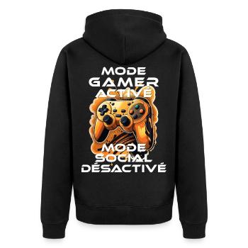 Gamer geek accro à la console de jeux vidéo humour - Veste à capuche bio Premium Unisexe - noir - Dos - Nico (187cm)
