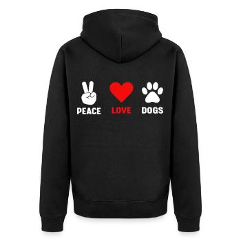 Frieden Liebe Hunde - Unisex Premium Bio Zip Hoodie - Schwarz - Hinten - Nico (187cm)