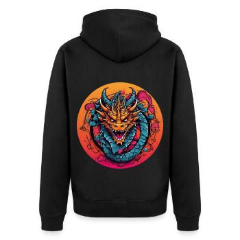 Motif dragon avec cornes - Veste à capuche bio Premium Unisexe - noir - Dos - Nico (187cm)