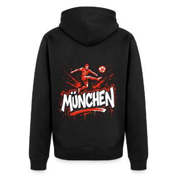 München Fußball Fan - Unisex Premium Bio Zip Hoodie - Schwarz - Hinten - Nico (187cm)