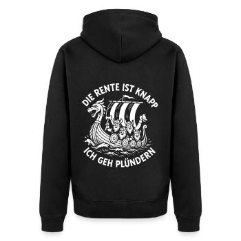 Die Rente Ist Knapp Ich Geh Plündern - Unisex Premium Bio Zip Hoodie - Schwarz - Hinten - Nico (187cm)