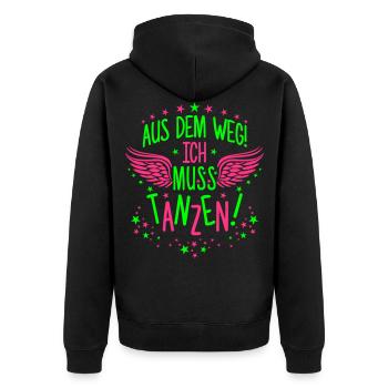 Aus dem Weg ich muss tanzen Dancing Party Wings - Unisex Premium Bio Zip Hoodie - Schwarz - Hinten - Nico (187cm)