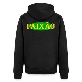 Paixao logo - Unisex Premium Organic Zip Hoodie - black - Back - Nico (187cm)