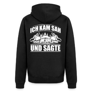 WOODEN SAW CHAINSAW GIFT FOREST FÖRSTER PROFESSION - Unisex Premium Organic Zip Hoodie - black - Back - Nico (187cm)