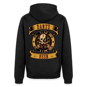 Darts & Beer Play Hard Bier Dart Dartspieler Sport - Unisex Premium Bio Zip Hoodie - Schwarz - Hinten - Nico (187cm)