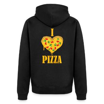 I love Pizza - Ich liebe Pizza - Unisex Premium Bio Zip Hoodie - Schwarz - Hinten - Nico (187cm)