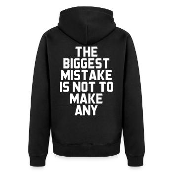 The biggest mistake is not to make a present - Unisex Premium Organic Zip Hoodie - black - Back - Nico (187cm)