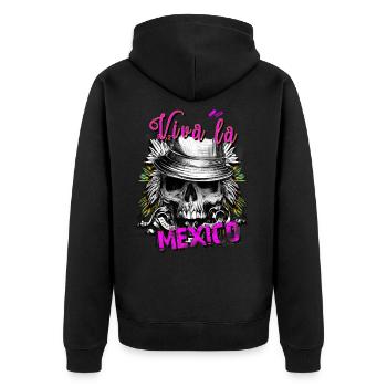 Viva la Mexico, Geschenkidee, Totenkopf - Unisex Premium Bio Zip Hoodie - Schwarz - Hinten - Nico (187cm)