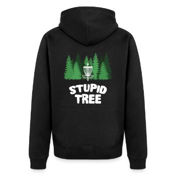 Discgolf Stupid Tree Disc Golf - Unisex Premium Bio Zip Hoodie - Schwarz - Hinten - Nico (187cm)