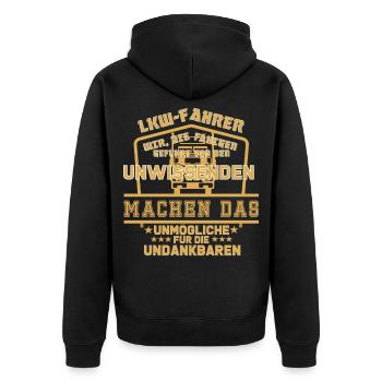lustiges LKW Fahrer Shirt oder LKW Fahrer Geschenk - Unisex Premium Bio Zip Hoodie - Schwarz - Hinten - Nico (187cm)