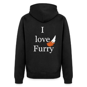 Ich liebe Furry I Love Furry Werwolf Fuchs Schwanz - Unisex Premium Bio Zip Hoodie - Schwarz - Hinten - Nico (187cm)