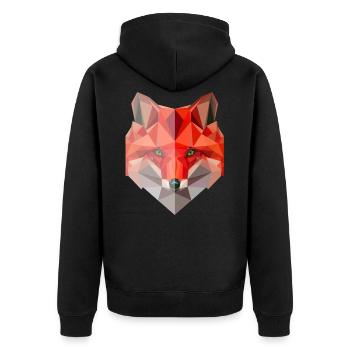 Fuchs Polygon - Unisex Premium Bio Zip Hoodie - Schwarz - Hinten - Nico (187cm)
