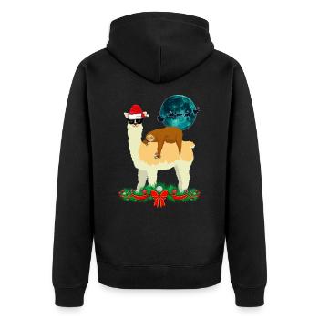 Cooles Lama Schlafendes Faultier Weihnachten Xmas - Unisex Premium Bio Zip Hoodie - Schwarz - Hinten - Nico (187cm)
