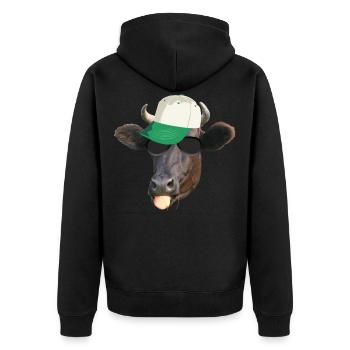 coole Kuh - Unisex Premium Bio Zip Hoodie - Schwarz - Hinten - Nico (187cm)