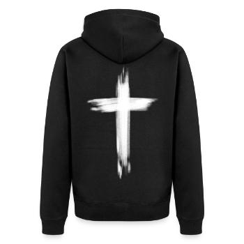 Cross white - Unisex Premium Organic Zip Hoodie - black - Back - Nico (187cm)
