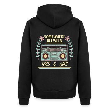 Retro Vintage Radio 80er 90er Geschenk Kassette - Unisex Premium Bio Zip Hoodie - Schwarz - Hinten - Nico (187cm)
