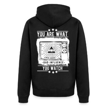 du bist was du guckst TV Fernseher fernsehen - Unisex Premium Bio Zip Hoodie - Schwarz - Hinten - Nico (187cm)
