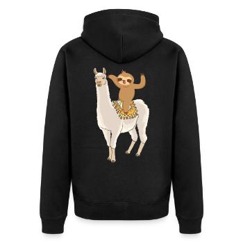 Sweet Sloth Rides Alpaca Lama Animal Gift - Unisex Premium Organic Zip Hoodie - black - Back - Nico (187cm)
