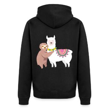 Faultier & Lama Verliebt | Lustige Tiere Liebe - Unisex Premium Bio Zip Hoodie - Schwarz - Hinten - Nico (187cm)