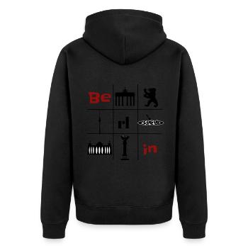Berlin - Unisex Premium Bio Zip Hoodie - Schwarz - Hinten - Nico (187cm)