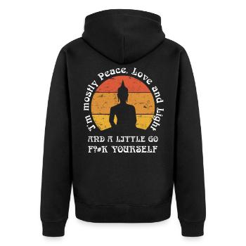 Buddha Yoga Meditation Sarkasmus Sarkastisch Zicke - Unisex Premium Bio Zip Hoodie - Schwarz - Hinten - Nico (187cm)