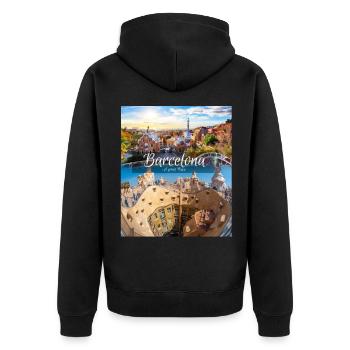 Famous cities, famouscity59 - Unisex Premium Organic Zip Hoodie - black - Back - Nico (187cm)