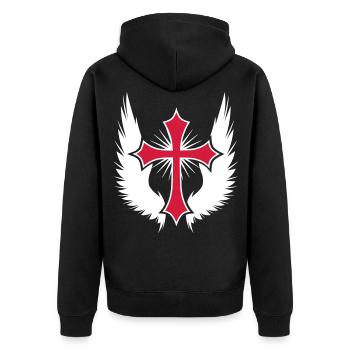11 Gothic Cross Wings - Unisex Premium Organic Zip Hoodie - black - Back - Nico (187cm)