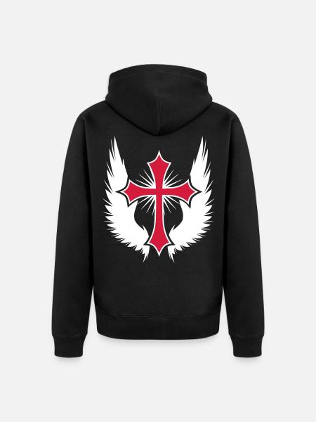 11 Gothic Kreuz Flügel - Unisex Premium Bio Zip Hoodie - Schwarz