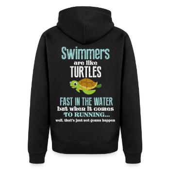 swimmers are like turtles - Unisex Premium Organic Zip Hoodie - black - Back - Nico (187cm)