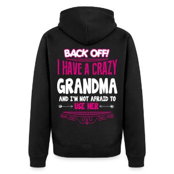 crazy grandma - Unisex Premium Organic Zip Hoodie - black - Back - Nico (187cm)