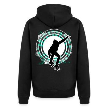 Skateboarder springt Kreis Raster grün - Unisex Premium Bio Zip Hoodie - Schwarz - Hinten - Nico (187cm)