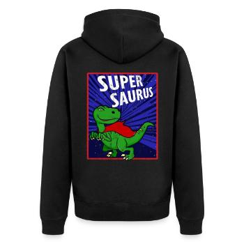 Superheld T-Rex Dinosaurier Tier Geschenkidee - Unisex Premium Bio Zip Hoodie - Schwarz - Hinten - Nico (187cm)