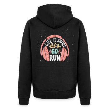 Run - Unisex Premium Organic Zip Hoodie - black - Back - Nico (187cm)