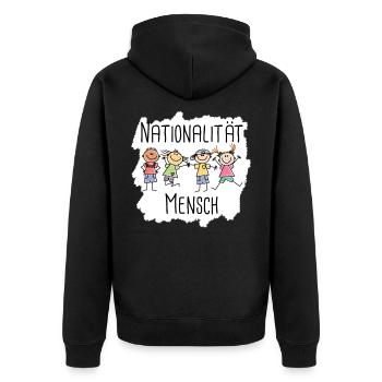 Nationalité Humaine - Antiracisme - Diversité - Veste à capuche bio Premium Unisexe - noir - Dos - Nico (187cm)