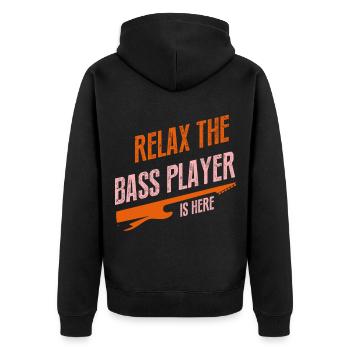 Entspannen Sie sich, der Bassist ist hier - Unisex Premium Bio Zip Hoodie - Schwarz - Hinten - Nico (187cm)