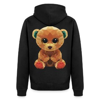 Large teddy bear with huge eyes polygon design - Unisex Premium Organic Zip Hoodie - black - Back - Nico (187cm)