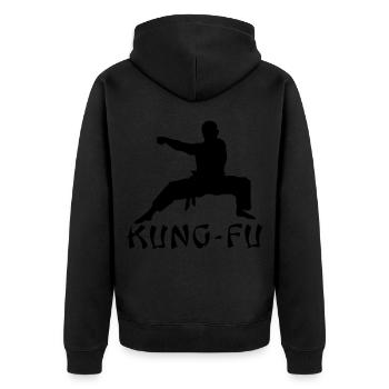 kung fu geschenkshirt - Unisex Premium Bio Zip Hoodie - Schwarz - Hinten - Nico (187cm)