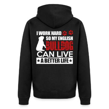 English Bulldog - Unisex Premium Bio Zip Hoodie - Schwarz - Hinten - Nico (187cm)