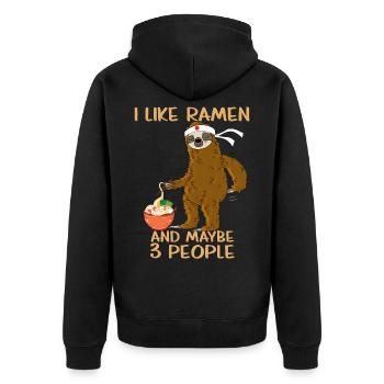 I Like Ramen And Maybe 3 People mit einem Faultier - Unisex Premium Bio Zip Hoodie - Schwarz - Hinten - Nico (187cm)