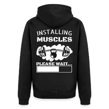 Installing Muscles Please Wait Fitness Gift - Unisex Premium Organic Zip Hoodie - black - Back - Nico (187cm)
