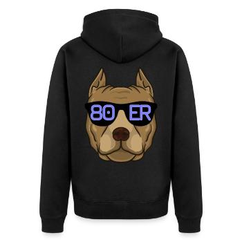 80er Jahre Retro Bulldog Hund Geschenk - Unisex Premium Bio Zip Hoodie - Schwarz - Hinten - Nico (187cm)
