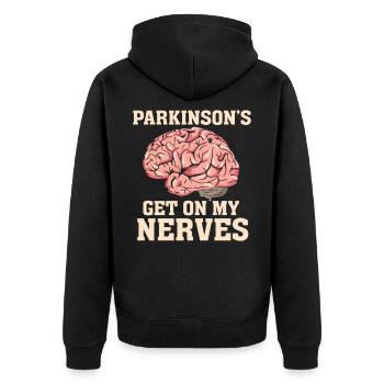 Parkinson's Diseased Humor Gift - Unisex Premium Organic Zip Hoodie - black - Back - Nico (187cm)