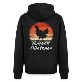 Hühner Flüsterer - Unisex Premium Bio Zip Hoodie - Schwarz - Hinten - Nico (187cm)