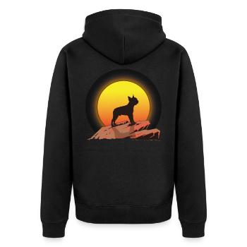 Boston Terrier retro Geschenk Shirt - Unisex Premium Bio Zip Hoodie - Schwarz - Hinten - Nico (187cm)