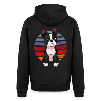 Boston Terrier retro Geschenk Shirt - Unisex Premium Bio Zip Hoodie - Schwarz - Hinten - Nico (187cm)