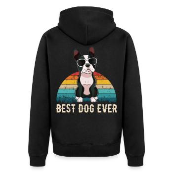 Boston Terrier retro Geschenk Shirt - Unisex Premium Bio Zip Hoodie - Schwarz - Hinten - Nico (187cm)