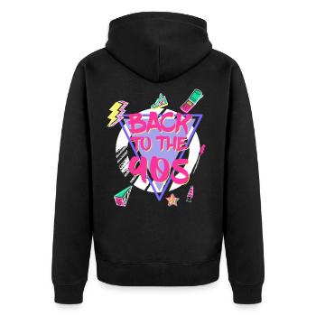 90s retro gift - Unisex Premium Organic Zip Hoodie - black - Back - Nico (187cm)